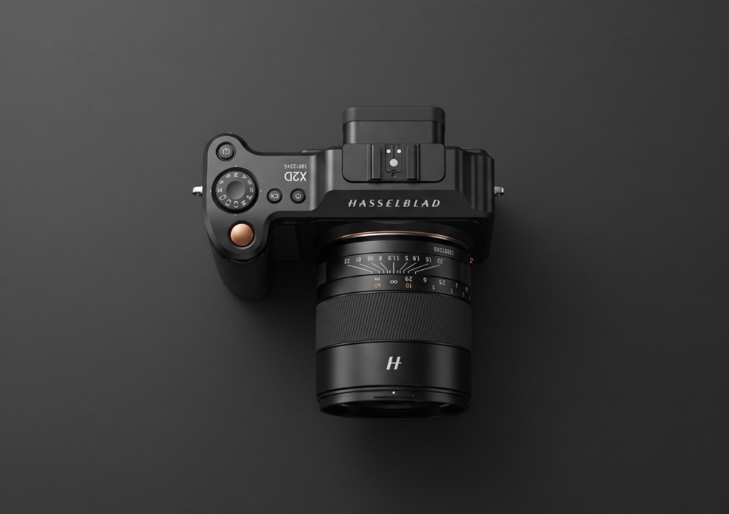 Hasselblad X2D medium format camera photographed from above